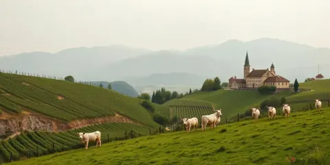 Agriculture en Bourgogne-Franche-Comté : vignoble en coteaux et vaches charolaises au pâturage