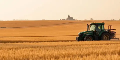 Agriculture en Centre-Val de Loire : tracteur et champs de blé de la Beauce